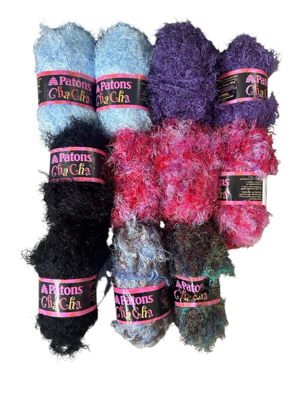 Patons ChaCha Eyelash & Novelty Yarn Lot of 11 Skeins Multi Colors 1.75 oz